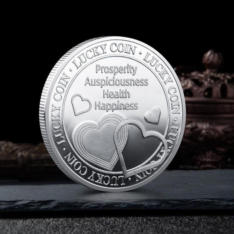 Lucky Four Leaf Clover Pattern Coin, 1 Count Creative Heart Shaped Decorative Coin, Party Gift For Birthday Wedding 8