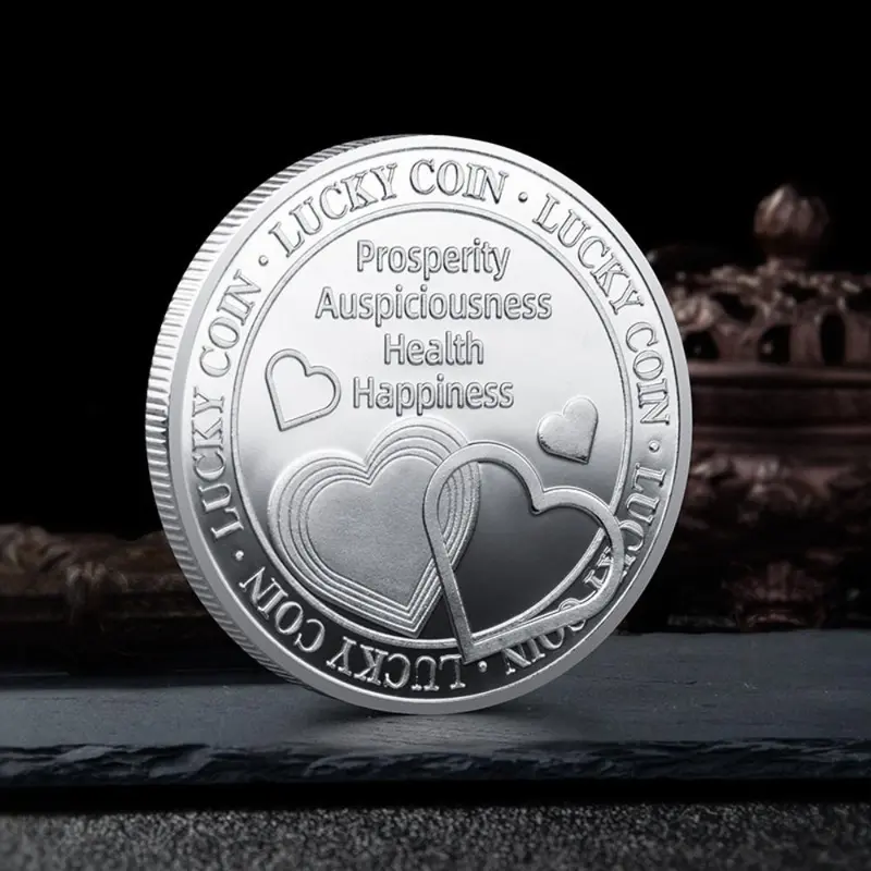 Lucky Four Leaf Clover Pattern Coin, 1 Count Creative Heart Shaped Decorative Coin, Party Gift For Birthday Wedding 8
