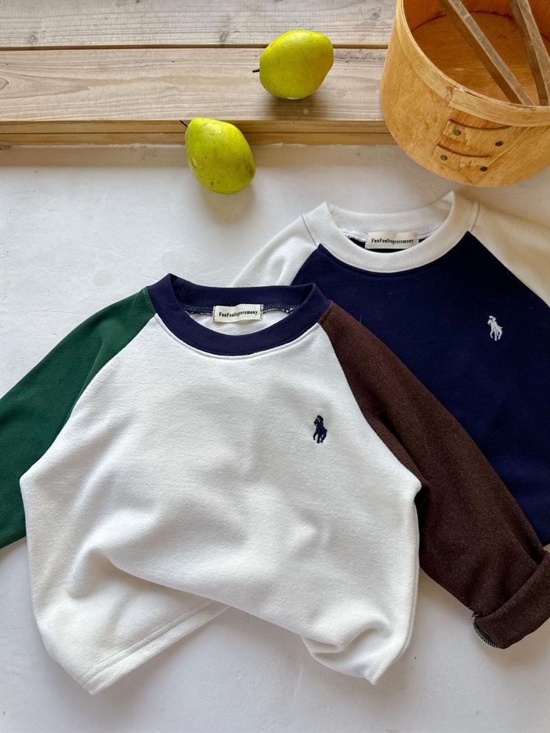 Product Introduction of Children'S Base Shirt 2023 Autumn And Winter Edition, Boys And Girls Color Blocked Raglan Sleeve T-Shirt, Baby German Velvet Long Sleeved Inner Layer 22