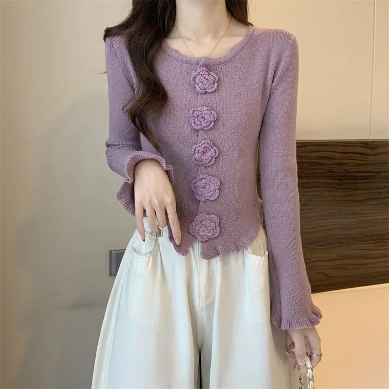 Áo Len Dài Tay, Phong Cách Hàn Quốc, Thiết Kế Hoa Trà Ba Chiều Dễ Thương Và Gợi Cảm, Dành Cho Nữ, Hàng Mới Về Mùa Thu Và Mùa Đông, Mỏng Vừa Vặn, Mỏng Hơn, Áo Có Khóa Kéo, Phù Hợp Với Giới Trẻ Women Top Voi