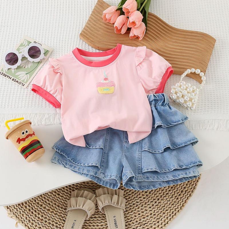 Quần Áo Trẻ Em, Quần Short Denim Mùa Hè, Cho Bé Gái, Có Thể Mặc Ngoài Trời, Phong Cách Hàn Quốc, Mới Và Hợp Xu hướng, Culottes Ren Bánh Mỏng, 2025 2
