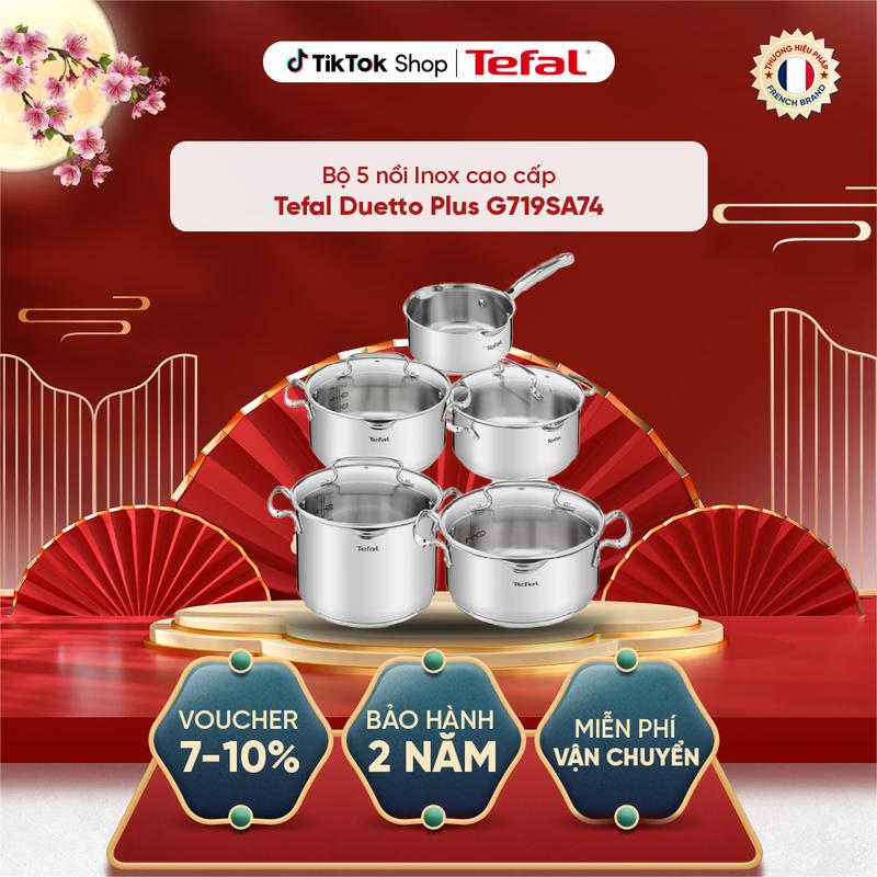 Bộ 5 nồi Inox cao cấp Tefal Duetto Plus (quánh 16cm, nồi hầm 18/20/24 cm, nồi luộc gà 22cm) G719SA74