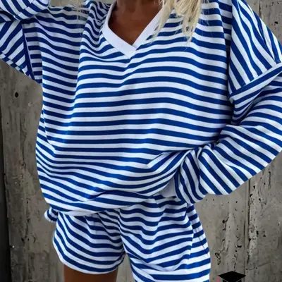 MOYEE Women's Lounge Set - Short Sleeve Top & Drawstring Shorts Pajama Set, Waffle Knit, With Pockets