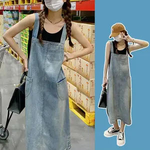 【Jeans.cewek】 Dress Jeans Wanita Rok Korean Style Jumbo Inner Dress Desain Trendy Nyaman Sehari-hari dengan Detail Tas Bell & Strapes Cantik Big Size
