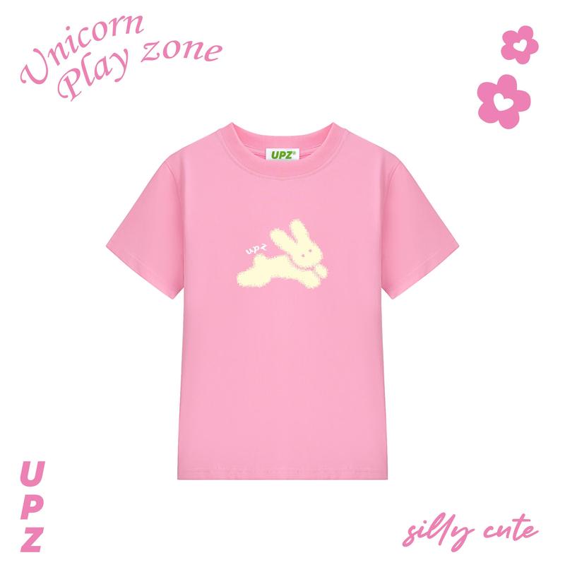 UPZ Áo Thun Baby Tee Nữ Local Brand Tay Ngắn Vải Cotton In Hoạ Tiết Thỏ Xinh (Hồng/ Đen/ Kem Sữa) 1