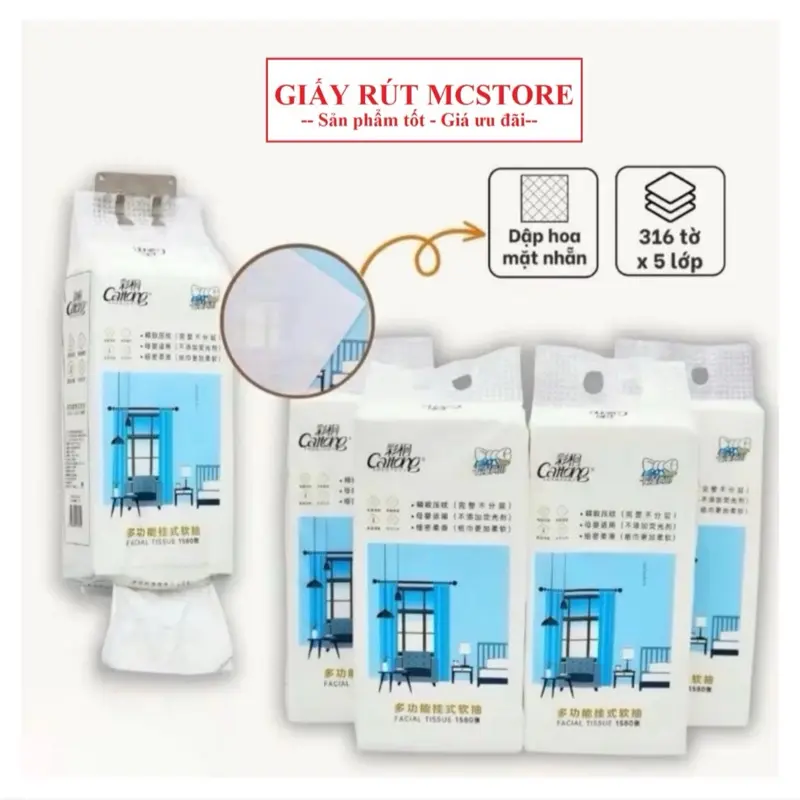 [6 bịch tặng móc] Caitong, Giấy rút, loại 1580 tờ 1 bịch, làm từ bột gỗ nguyên sinh an toàn và tiện lợi, Khăn Giấy Rút