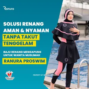 Baju Renang Pelampung Wanita Muslimah Ranura Proswim Hijab Dewasa Panjang Syari Black Pink Busa Zipper Remaja Alat Terapi Renang