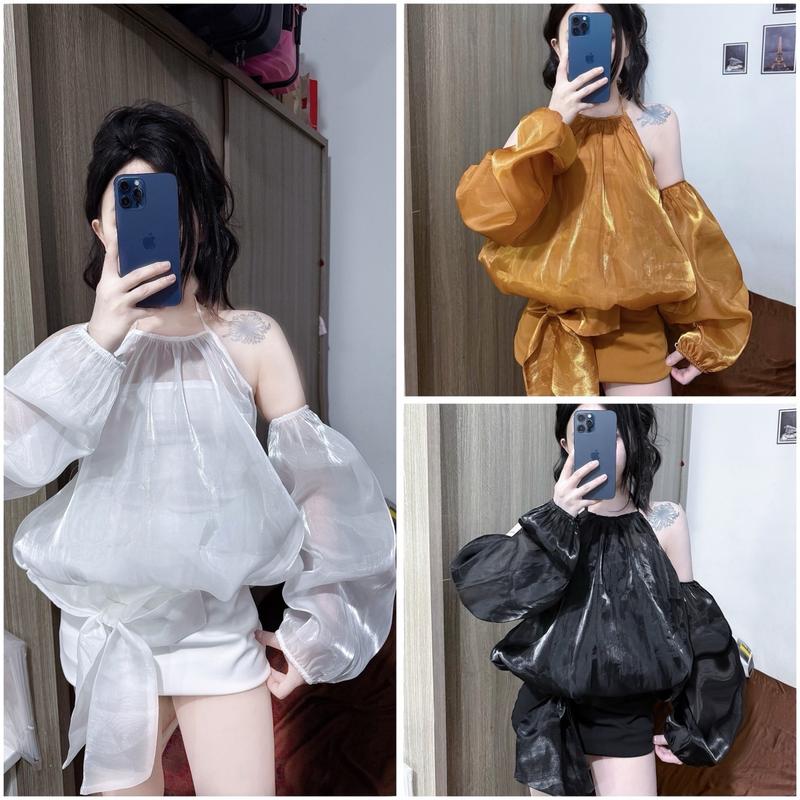 (Tặng áo ống) SET ÁO CỔ YẾM CHẤT VOAN TƠ phối chân váy đính nơ Dress
