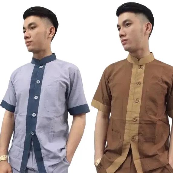 Đồ Lam Đi Chùa - Mẫu Lãnh Tựu Phối - VẢI KATE - DÀNH CHO NAM Áo Menswear Sơ Mi Cổ Tròn Có Cổ 1