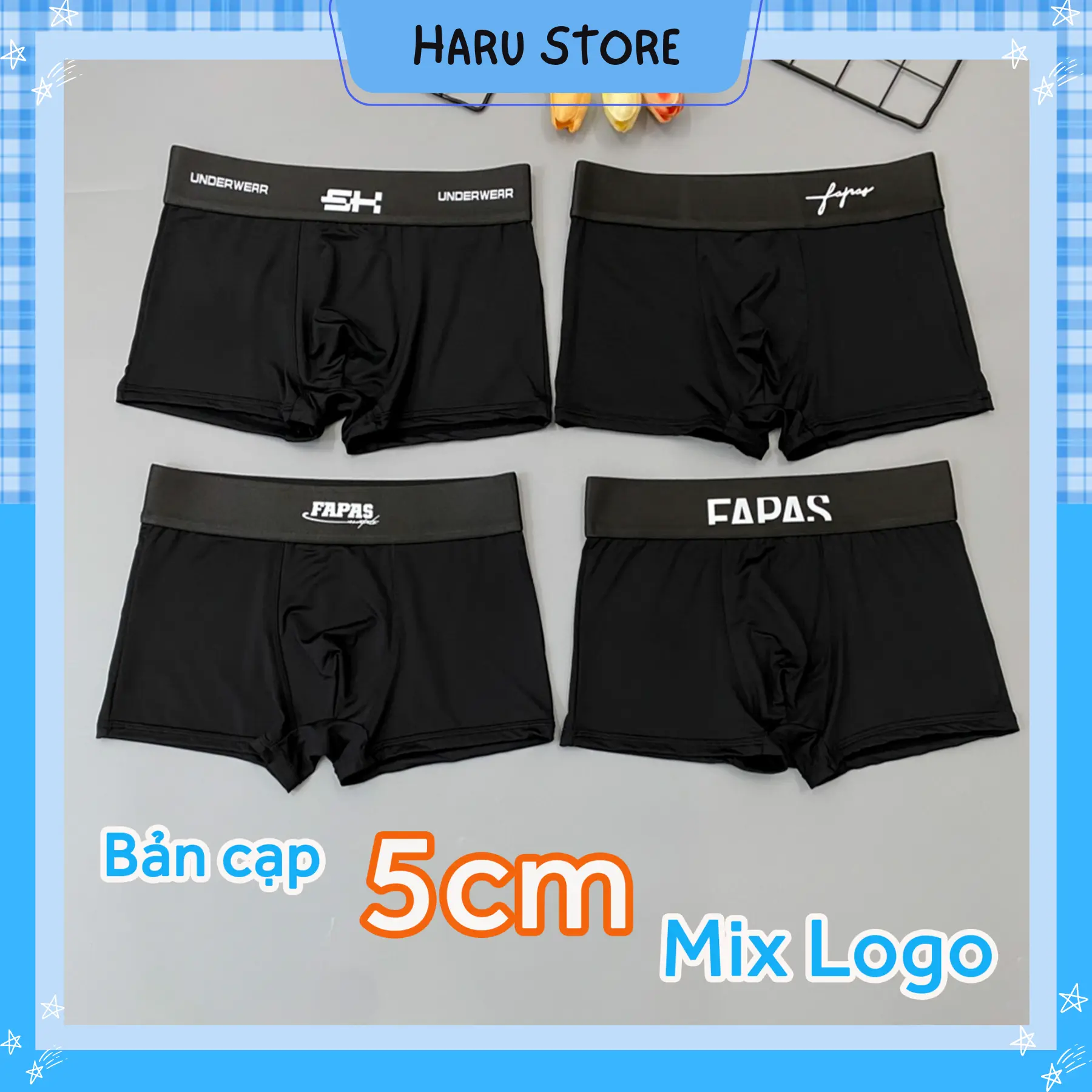 Combo 4,5,6 Quần sịp đùi Full đen CẠP TO 5cm mix nhiều mẫu quần lót nam co giãn 4 chiều boxer nam mềm mại thông hơi Menswear Quần Boxer Thun lạnh