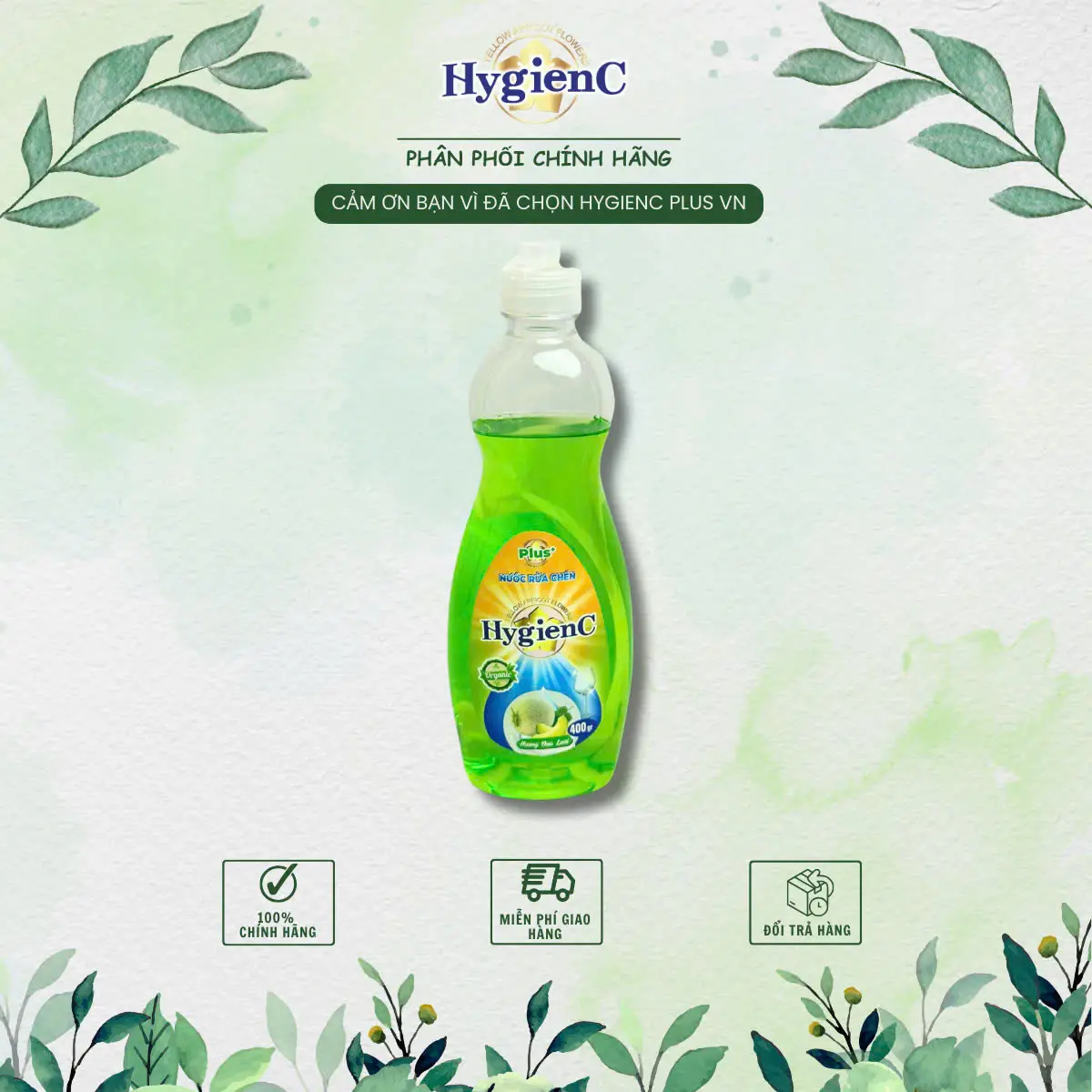 Chai nước rửa chén HygienC Plus 400gr làm sạch vệ sinh vết dầu mỡ bám trên chén bát