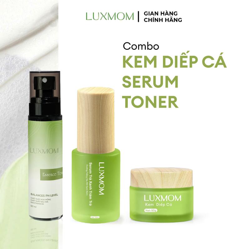 Combo Kem Diếp Cá + Serum Trà Xanh Tràm Trà + Toner Luxmom - Hỗ Trợ Giảm Thâm Sạm Giảm Mụn - Làm Đều Màu Da