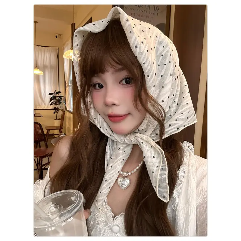 Khăn Trùm Đầu Chấm Bi, Phong Cách Pháp, Chất Liệu Voan Và Lụa, Dành Cho Nữ, Thiết Kế Dễ Thương Và Ngọt Ngào, Cao Cấp Và Hoài Cổ, Đa Năng, Khăn Quàng Cổ Vuông Nhỏ Women Móc Khoá 8