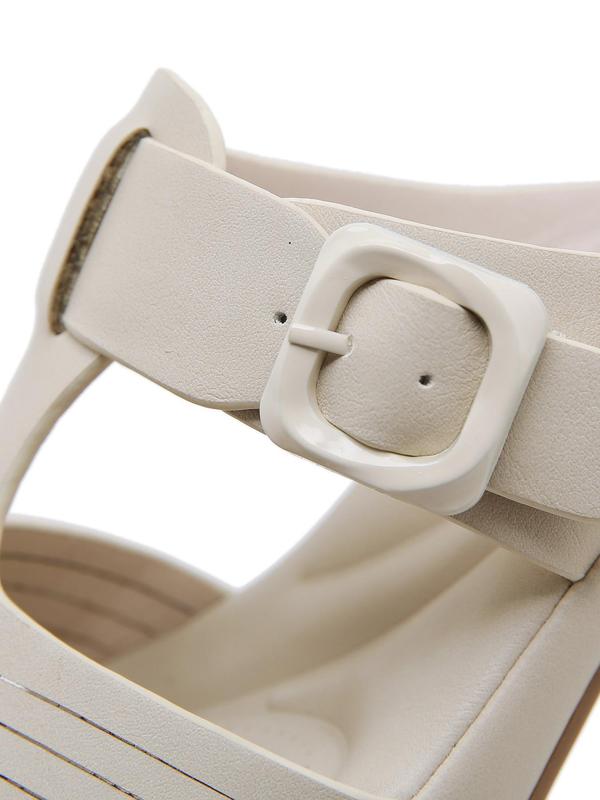 Women's Elegant Solid Color Platform Sandals, Fashionable Round Toe Wedge Sandals for Summer, Lightweight Breathable Comfortable Shoes for Daily Wear, Girl 5