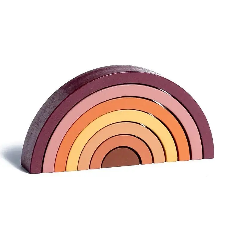 Arch Bridge Rainbow Building Blocks Wooden Toys, Stacking Games For Baby Early Education Color Cognitive