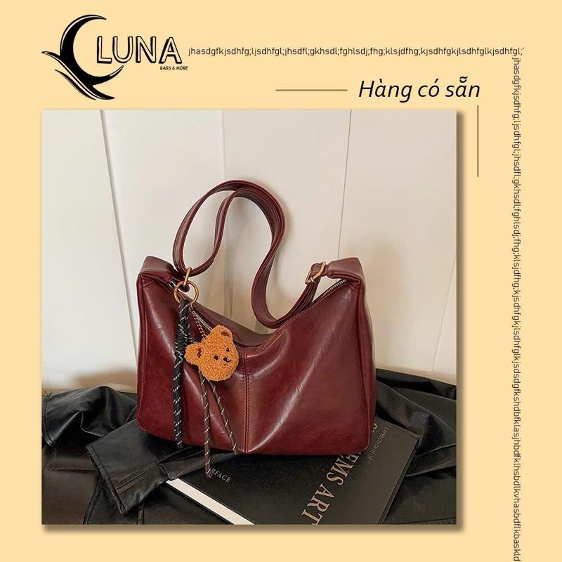 Túi xách LUNA STORE túi tote da mềm hàng h ãng size 33cm size to da trơn kèm chame gấu đi học, đi chơi phong cách Hàn Quốc
