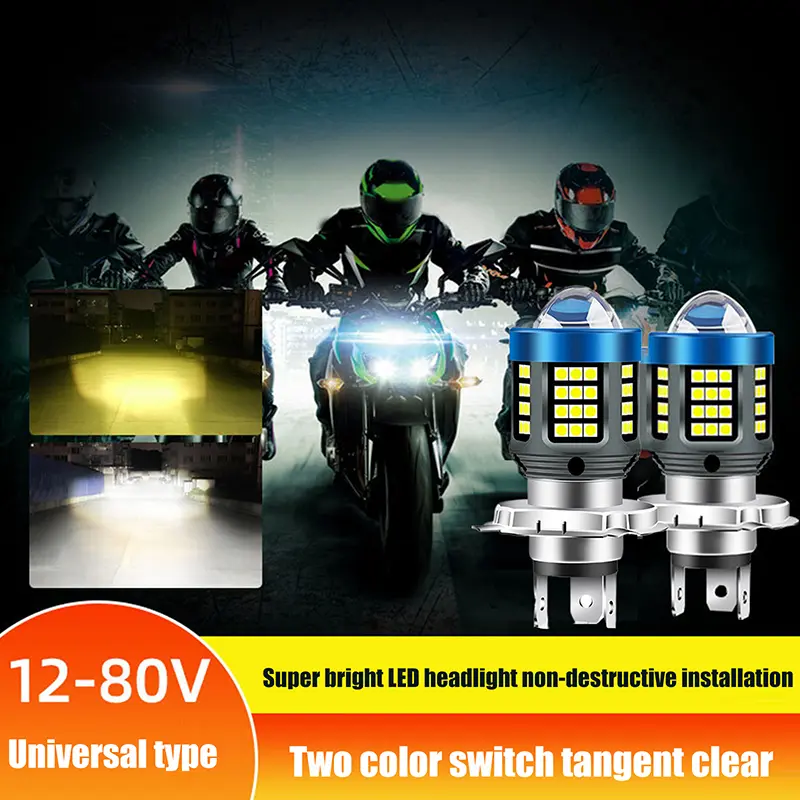 Đèn Chạy Xe Tay Ga Xe Máy, 1 Chiếc, Đèn Pha Xe Máy LED H4, Ống Kính Chùm Tia Hi Lo Màu Trắng Vàng Hai Màu CSP, Đèn Chiếu Sáng, Thích Hợp Cho Xe Máy 3