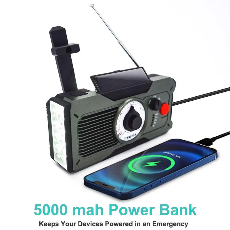 Solar Hand Crank Emergency Radio, Rechargeable AM/FM Emergency Crank Radio with Power Bank Function for iPhone, Outdoor Essentials 3