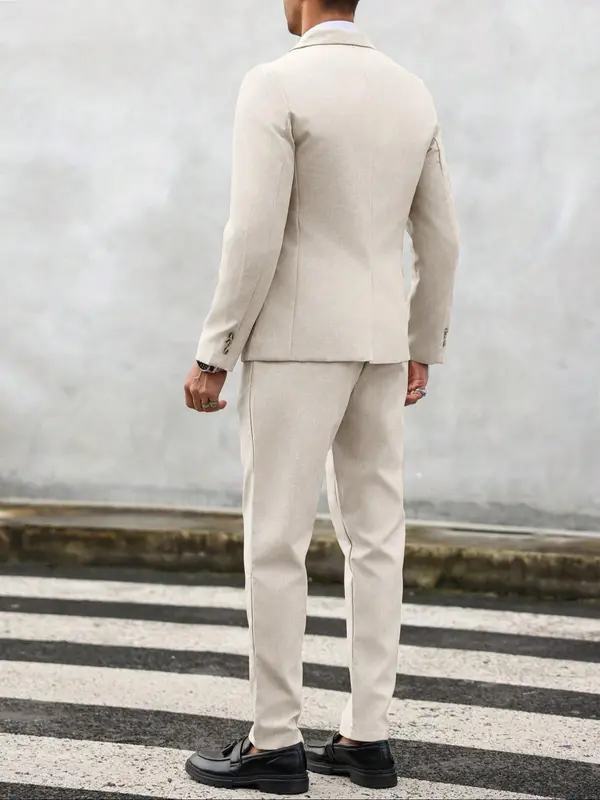 Men's Plain Business Suit Set, Slim Fit Lapel Neck Blazer & Pants, Men's Summer Clothes for Work Office Business, Menswear 7