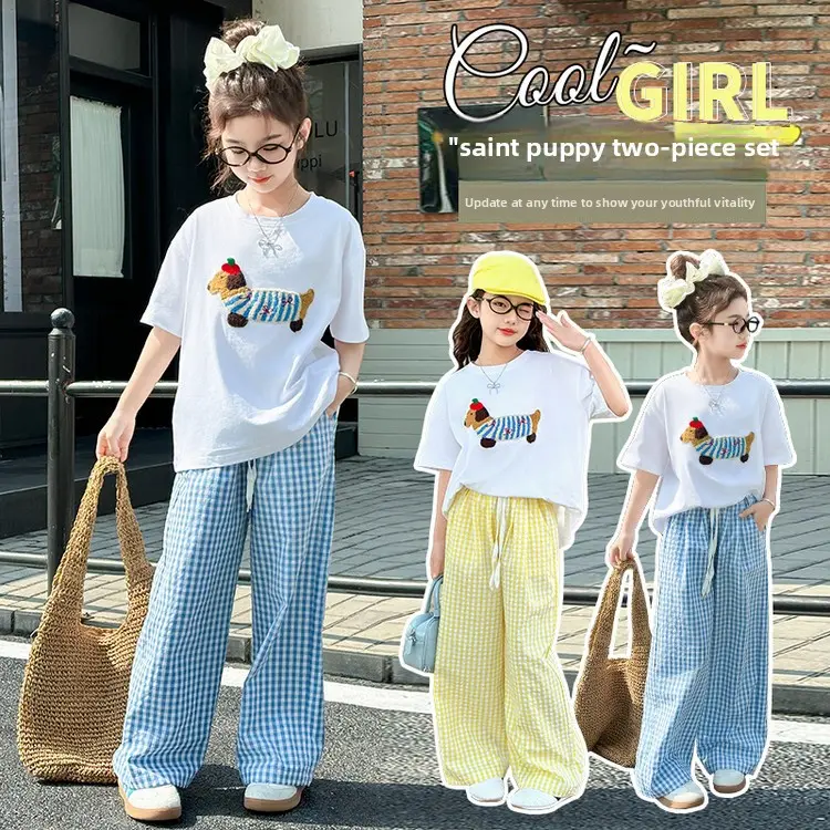 Quần Áo Bé Gái, Thiết Kế Thời Trang Hàn Quốc, Thích Hợp Mặc Hàng Ngày Hoặc Đi Học, Quần Kẻ Sọc Chó Xúc Xích Phong Cách, Quần Và Áo, Cần Mua Riêng, Có Cỡ 18-50kg