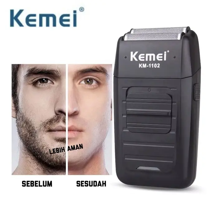 Shaver Kemei KM-1102 Alat Cukur Kumis Dan Jenggot Botak Recharger Elektrik Mesin Pria Wajah Brewok Cepat Pas Aman