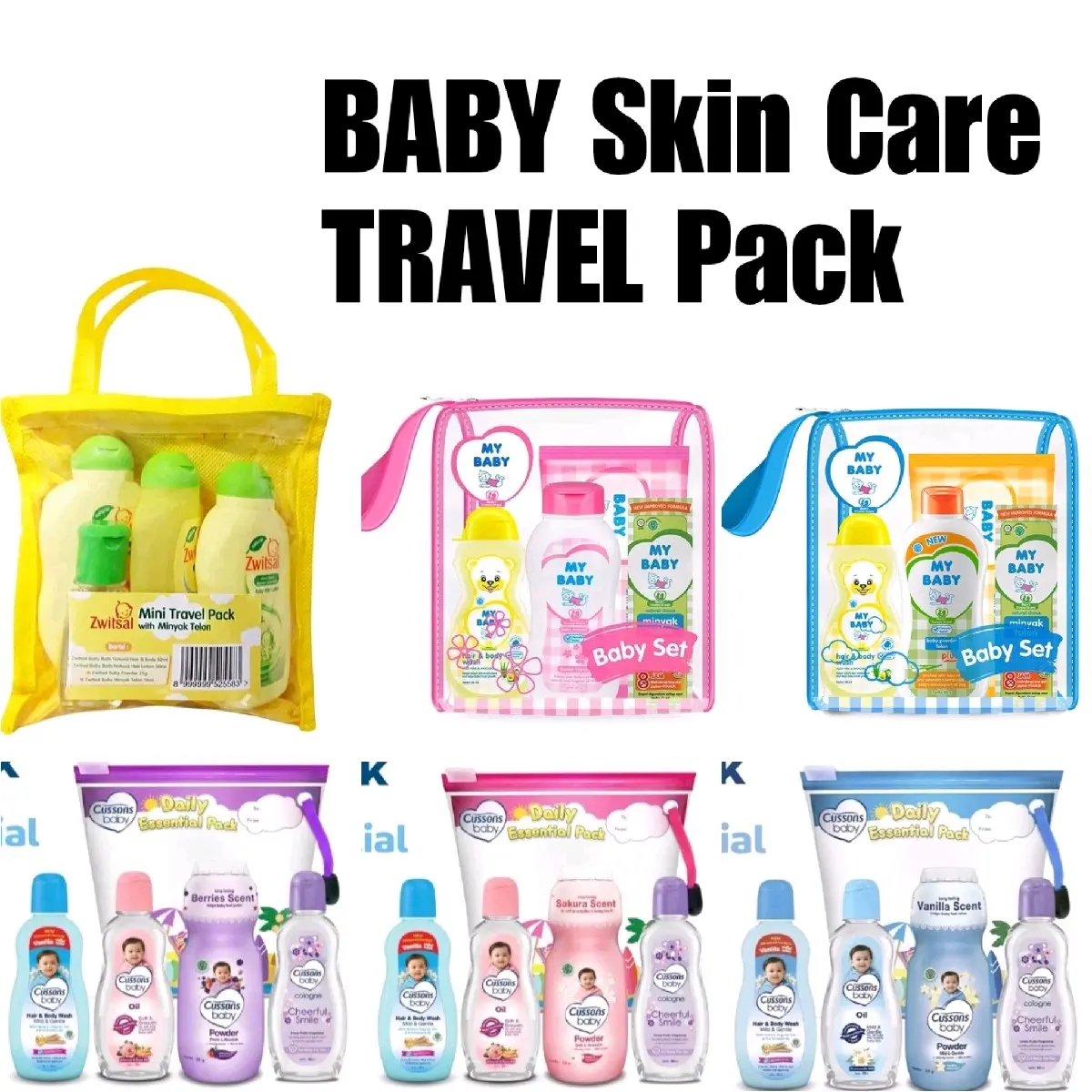 Zwitsal Mini Travel Minyak Telon Hair Lotion Body wash Baby Powder Gift set Bedak Bayi My Baby Cussons Aloe Kulit Perawatan