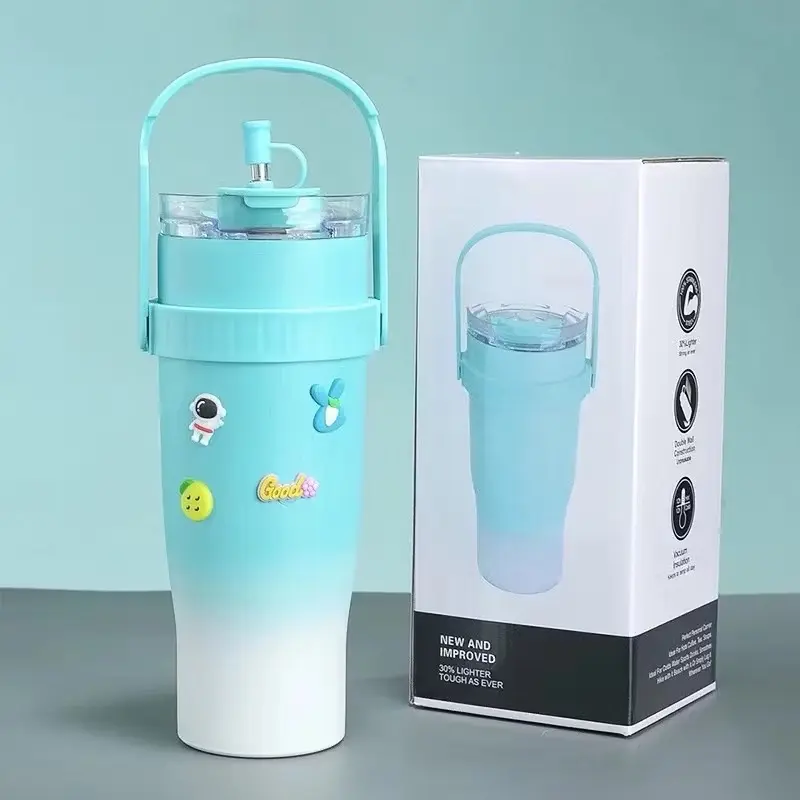 Cốc giữ nhiệt 1250ml siêu dễ thương đẹp mắt +1 cọ rửa bình +1 cọ rửa ống hút