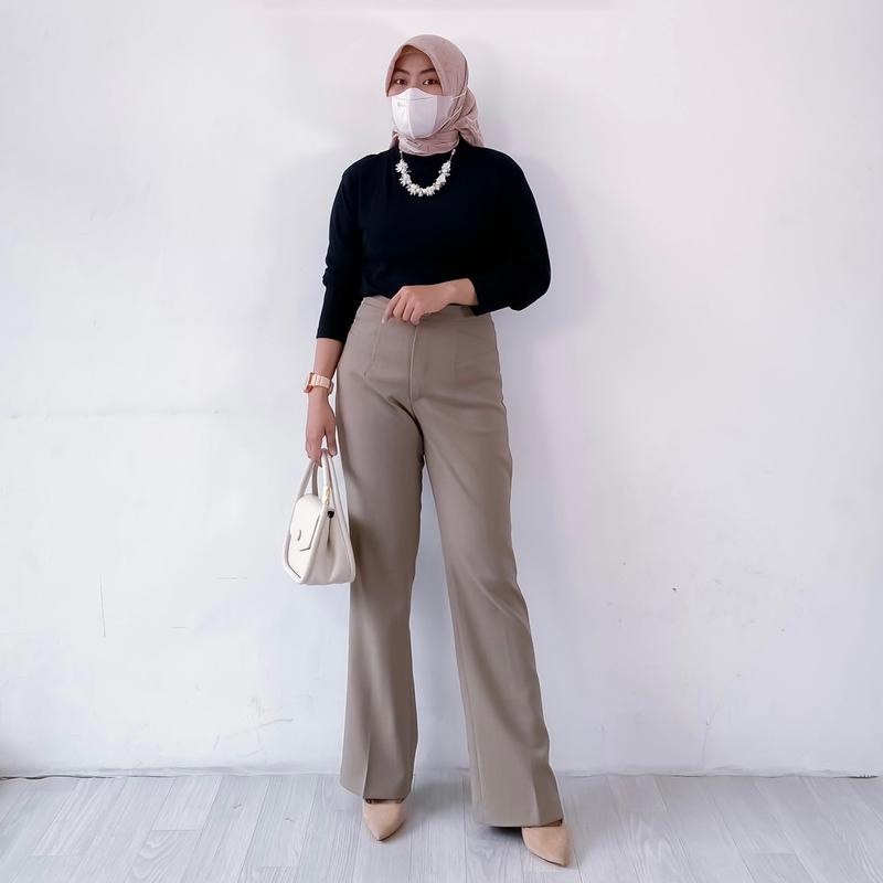 CUTBRAY PANTS | CELANA PANJANG WANITA HIGHWAISTED POLOS SIZE M L XL High Kancing 2