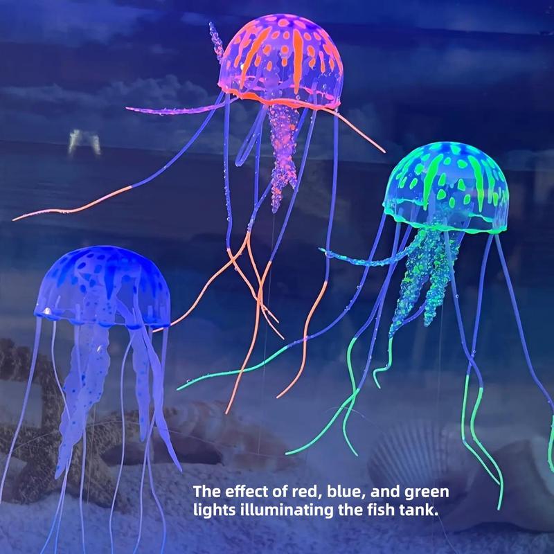 Random Color Artificial Jellyfish Ornaments, 2 Counts Luminous Fish Tank Decorations, Aquarium Fish Decorations 3