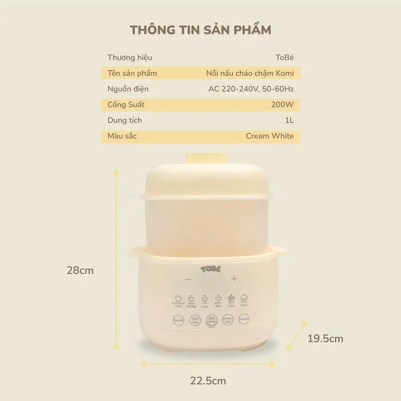 [F365-Tobé] Nồi cháo chậm Komi mã 9120 - Bảo Hành 1 năm 7