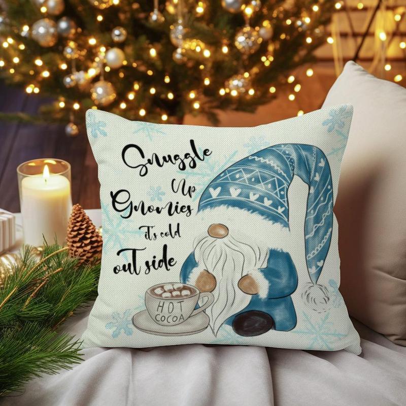 Product Introduction of Christmas Themed Cushion Cover, 4 Counts/set Snowflake & Santa Claus Pattern Cushion Cover without Filler, Household Decoration Supplies for Living Room Bedroom Sofa Bed 2