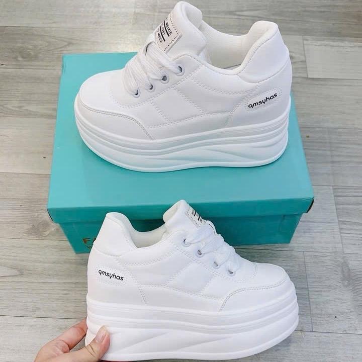 Giày thể thao độn đế 10cm 2 màu trắng kem Nữ Shoes