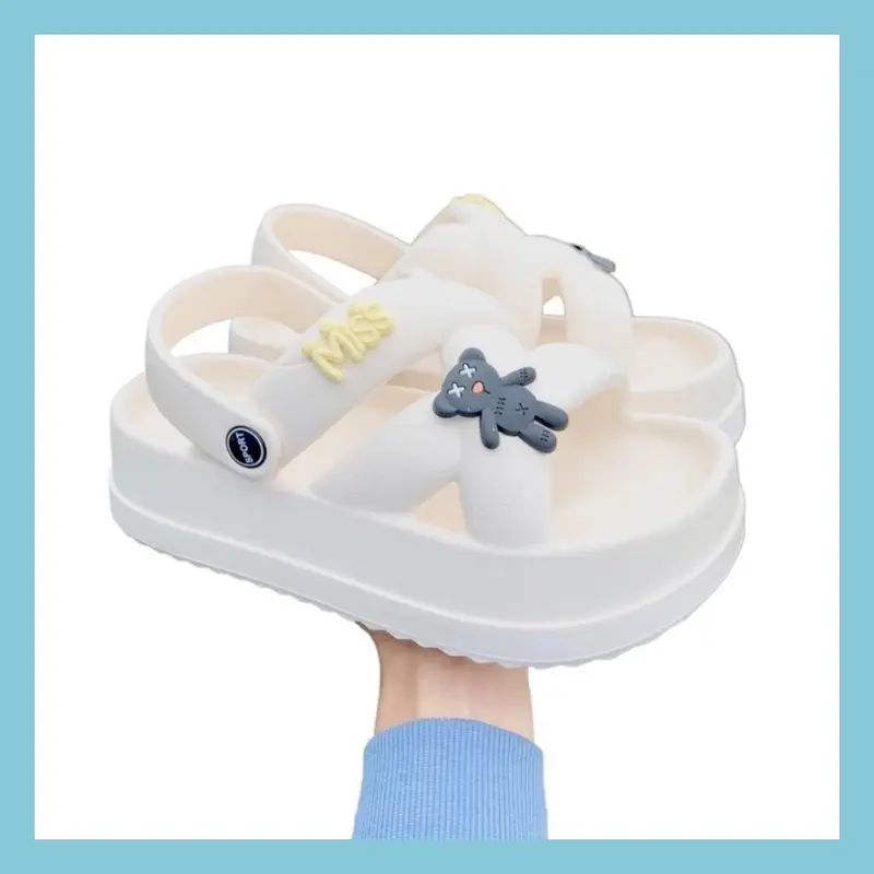 Dép Sandal gắn sticker HÌNH CÚN MÈO chất eva siêu bền nâng 5cm chiều cao 7