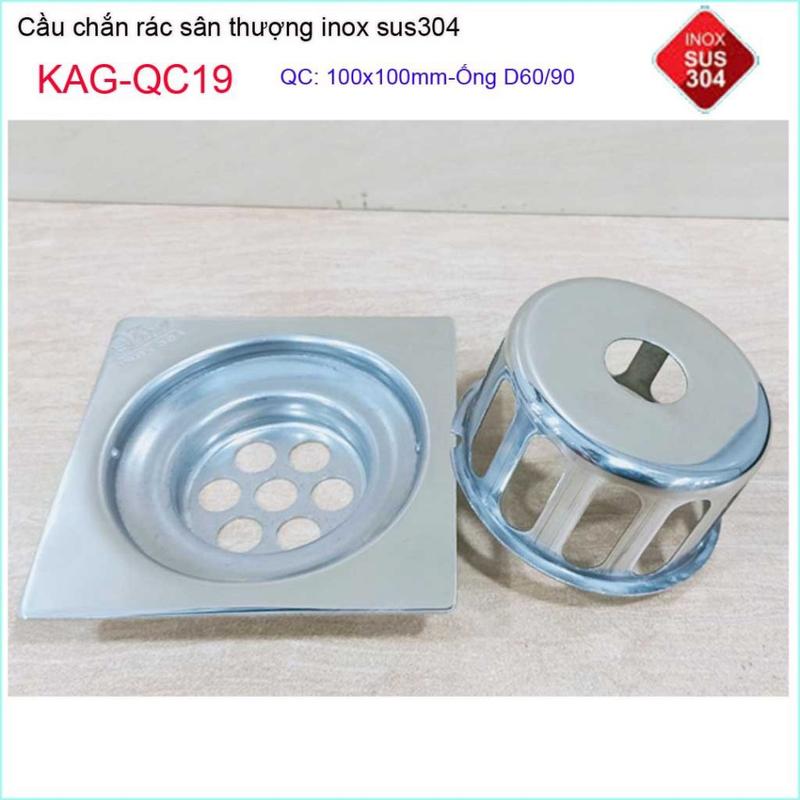 Cầu chắn rác đế vuông 10 x 10cm D60 KAG-QC19, thoát nước sân thượng SUS304 ống 6cm thoát nhanh chắn rác tốt 1