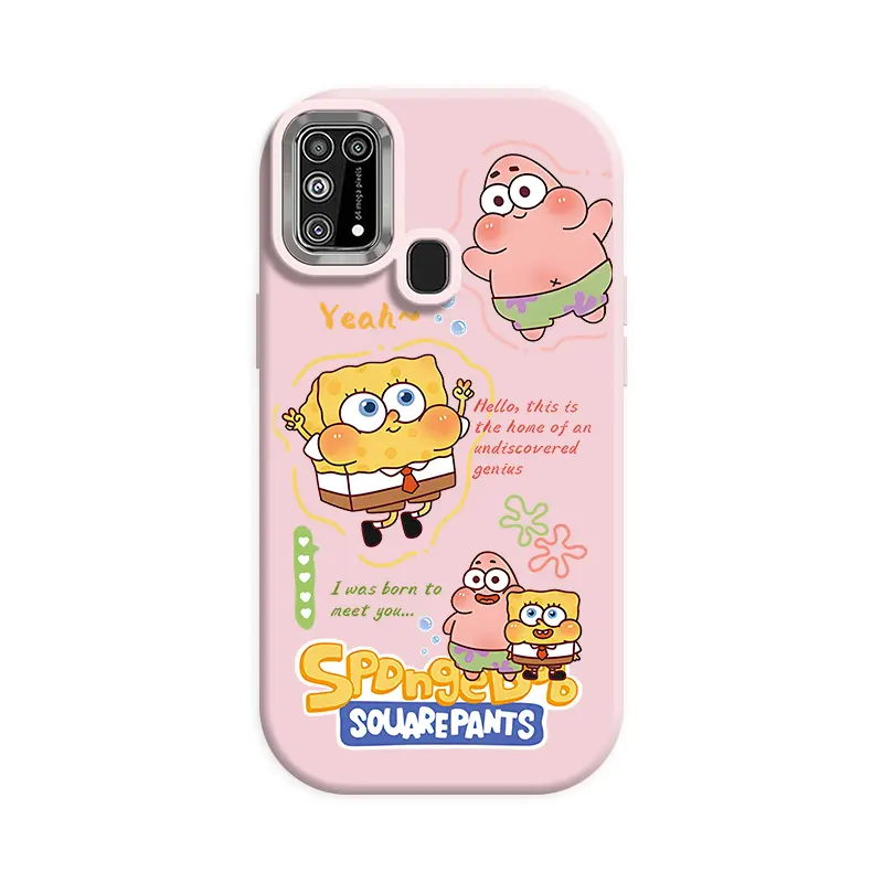 Casing hp SAMSUNGM31 4G GW Xiaopang Dwen Silicone Women's Phone Case SpongeBob SquarePants dan Patrick English letter Kartun pola lucu merah muda dan kotak telepon putih 5