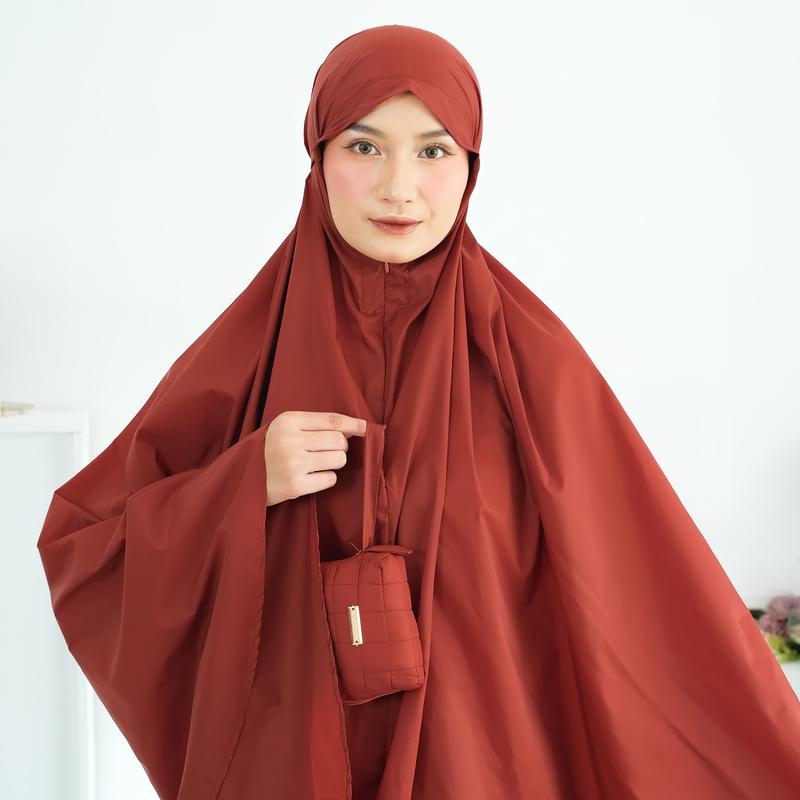 Bastohana Harumi Prayer Set 2in1 Mukena Travel Ibu kost Premium Parasut Korea Adem Lembut Praktis Mini Polos Pouch Sajadah 3