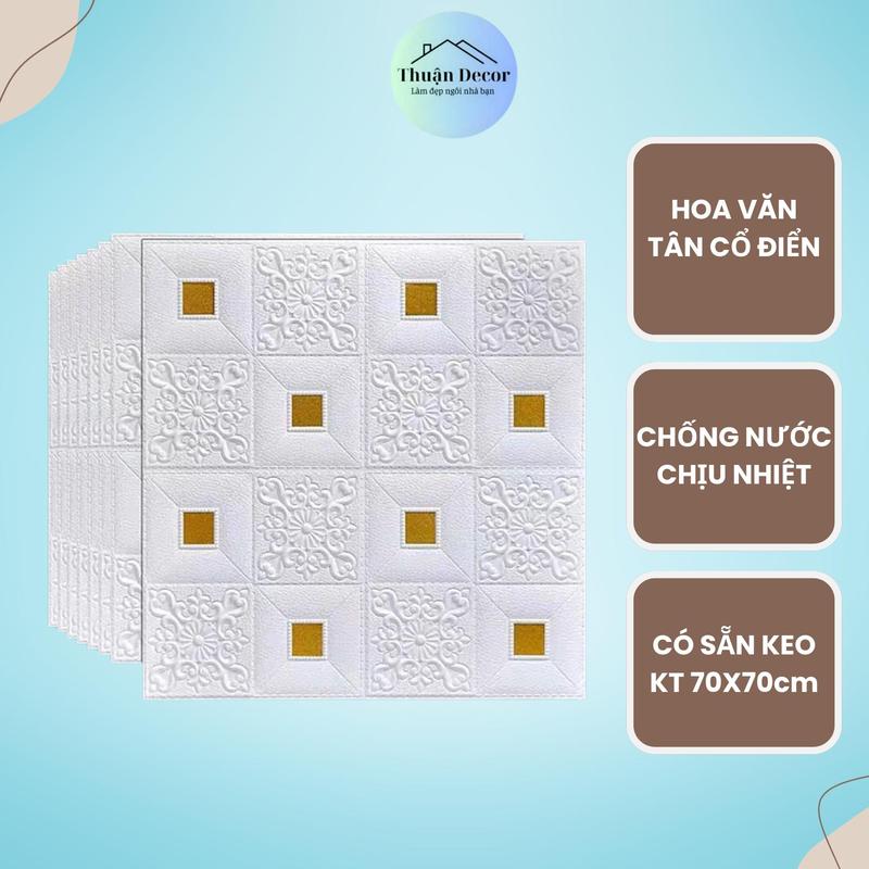 Combo 20 Tấm Xốp Dán Tường Hoa Văn Cao Cấp Kim Tuyến Tặng Kèm Nhũ Tự Dán Siêu Tiện Lợi KT 70x70cm