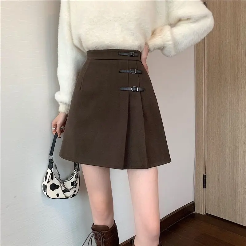 Chân Váy Len, Màu Đen, Dành Cho Nữ, Mùa Thu Và Mùa Đông, Phong Cách Hàn Quốc, Cạp Cao, Chân Váy Xếp Ly, Bó Sát, Chân Váy Bodycon Chữ A Dễ Phối Đồ, Phong Cách 2024 6