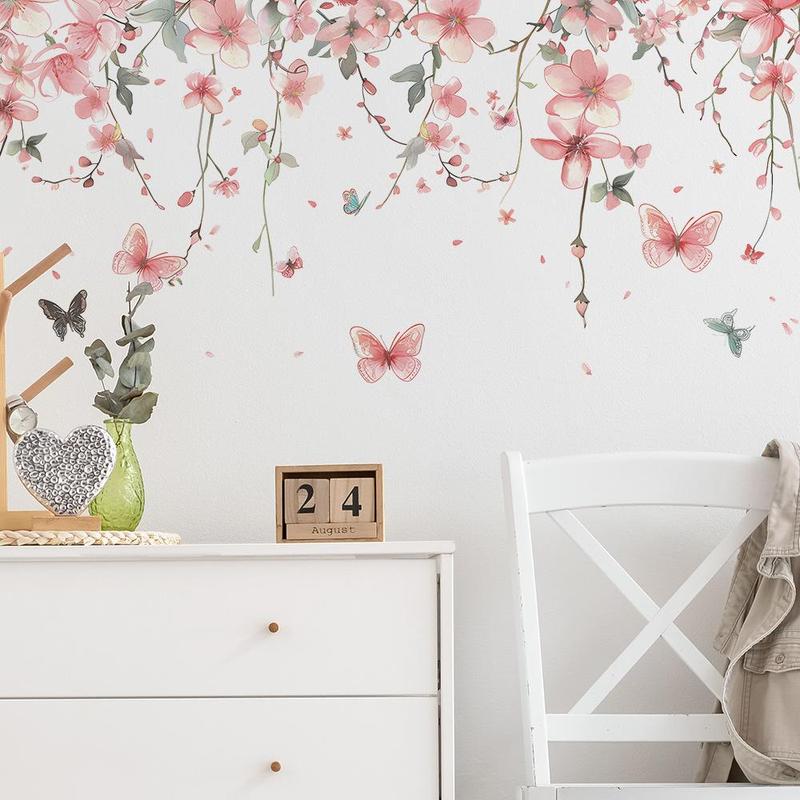 Product Introduction of Butterfly Flower Pattern Wall Sticker, 1 Count Colorful Exquisite Self-adhesive Wall Decal, Decorative Wall Art for Home Living Room Bedroom School Office 17