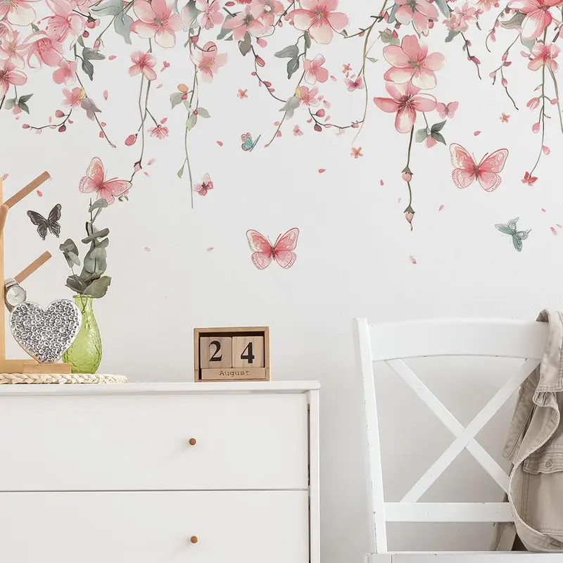 Butterfly Flower Pattern Wall Sticker, 1 Count Colorful Exquisite Self-adhesive Wall Decal, Decorative Wall Art for Home Living Room Bedroom School Office 6
