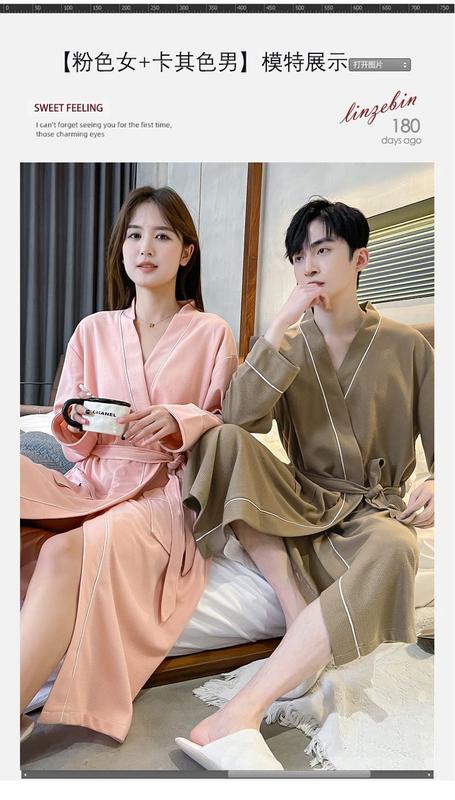 Product Introduction of Four Seasons Nightgown for Men and Women Spring and Summer Couple One Male and One Female Hotel Beauty Salon Waffle Pure Cotton Bathrobe 8