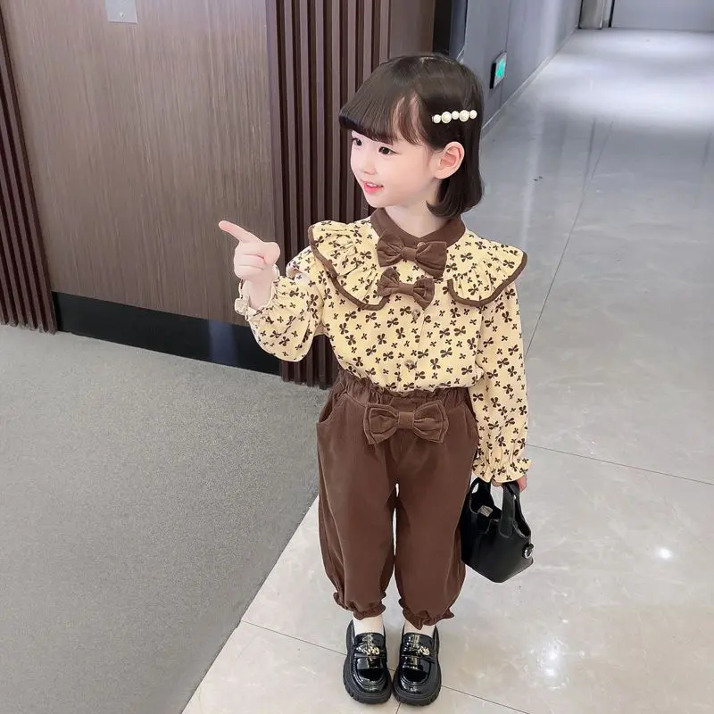 Bộ Đồ Mùa Thu Cho Bé Gái, Hợp Xu hướng, Phong Cách Mới Nhất, Thời Trang Phong Cách Phương Tây, Bộ Đồ Hai Mảnh Vải Nhung Kẻ Thường Ngày Cho Bé Gái, 2024 Hàng Mới Về
