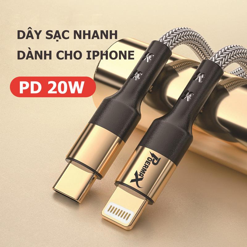 Dây sạc nhanh iphone Type C to Lightning,sạc nhanh 20W, dây bọc dù chống đứt