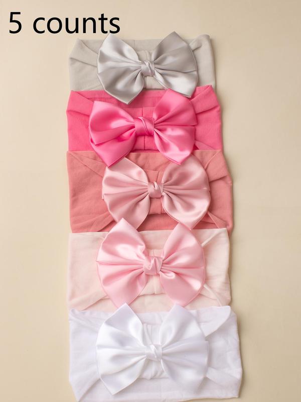 5pcs Baby's Cute Bow Decor Headband, Solid Color Wide Band Hair Accessories For Newborn 2