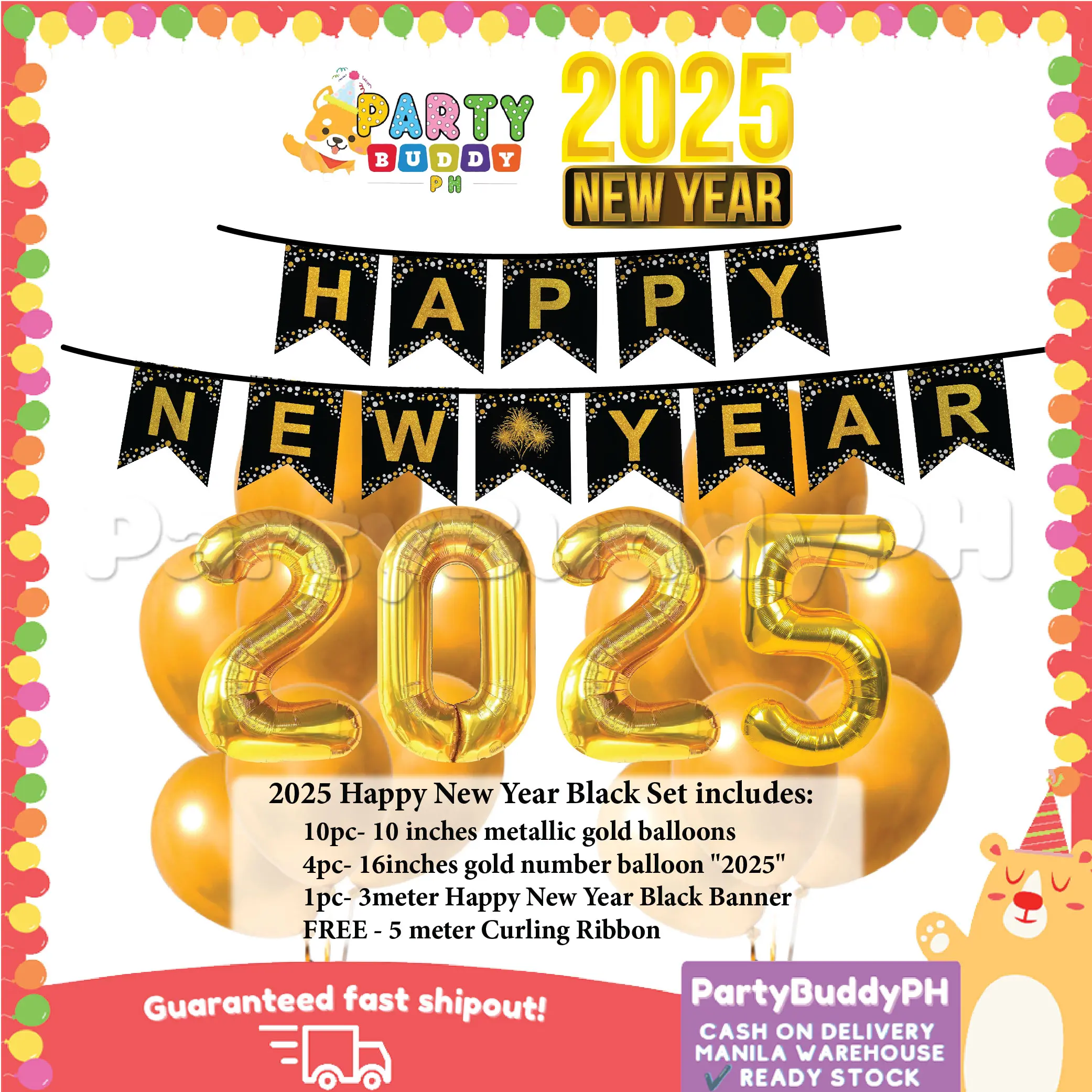 2025 15pc Complete Happy New Year Banner Balloon Set PartybuddyPH