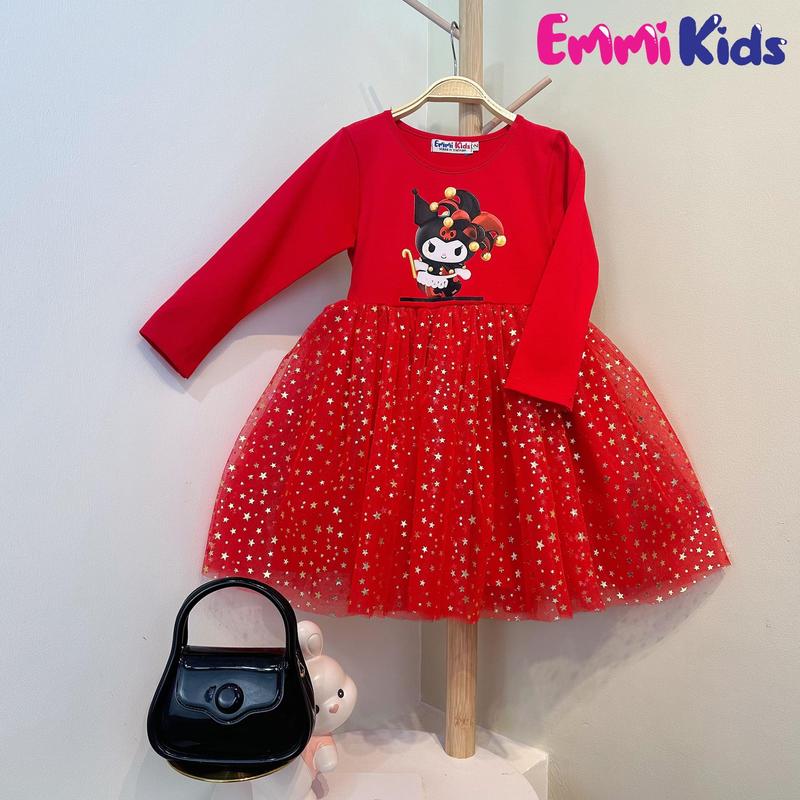 B69- Emmikids Váy Noel & Mặc Hằng Ngày tay dài KUROMI cho Bé Gái .Chất vải COTTON 10-34kg