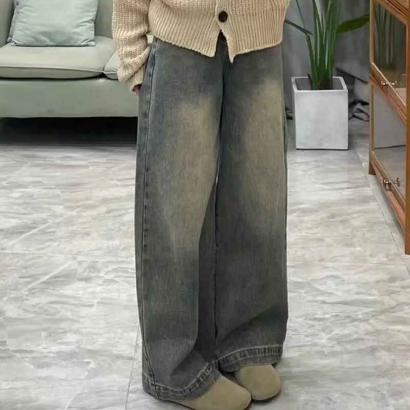 Women's Jeans Jeans Women's Straight Loose Spring Autumn and Winter 2024 New High Waist Slim Small Wide Leg Mop Pants Womenswear Bottom