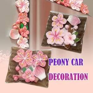 [2/4set] Stiker Stereo 3D Bunga persik Ornamen Mobil Bunga Persik Populer lembut Aksesori Mobil