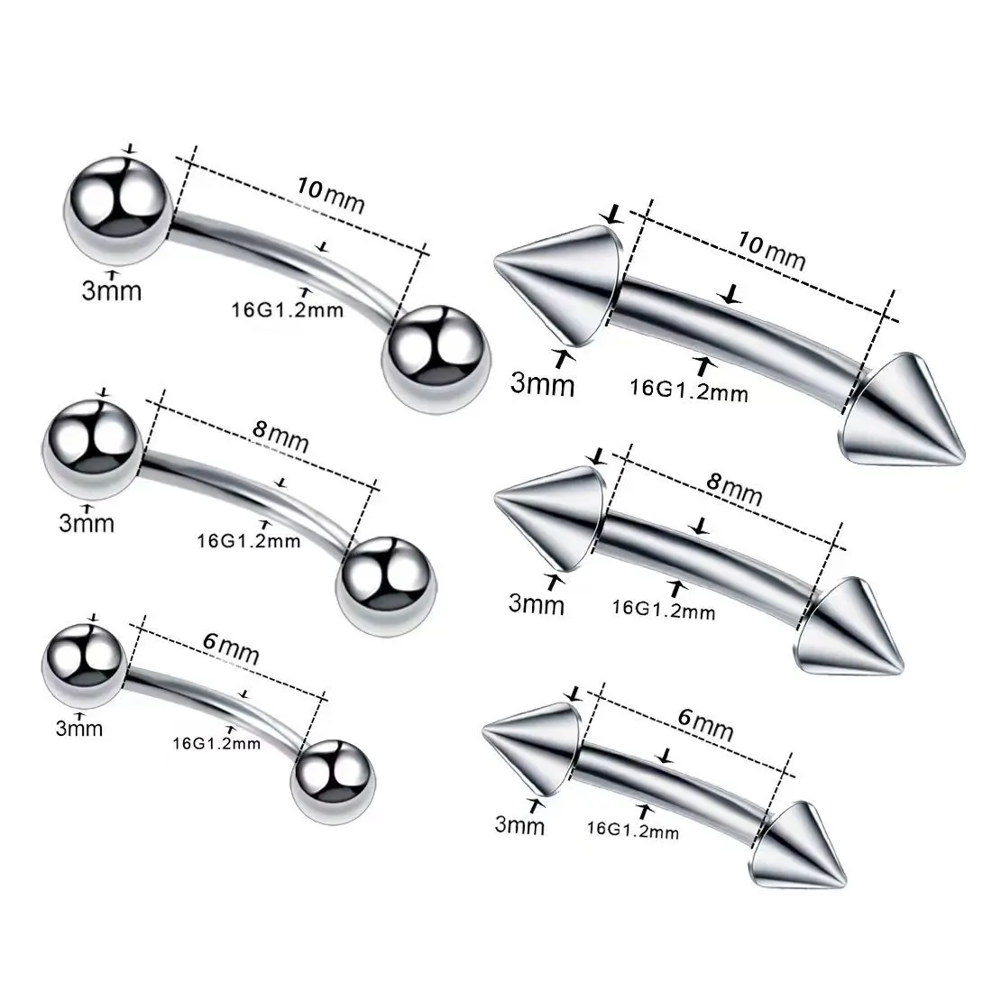 Multifunctional human piercing curved rod eyebrow stud ear stud