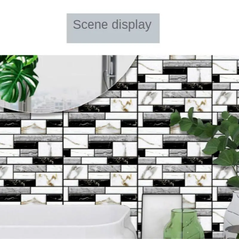 3D Retro Simulation Marble Brick Pattern Wall Sticker, Imitation Tile Self-adhesive Wall Sticker, Waterproof Living Room Kitchen Backsplash Bathroom Home Wall Sticker 5